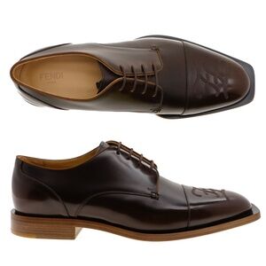 Fendi Oxford Lace-Up Shoes Karligraphy Brown Leather Size 12 New